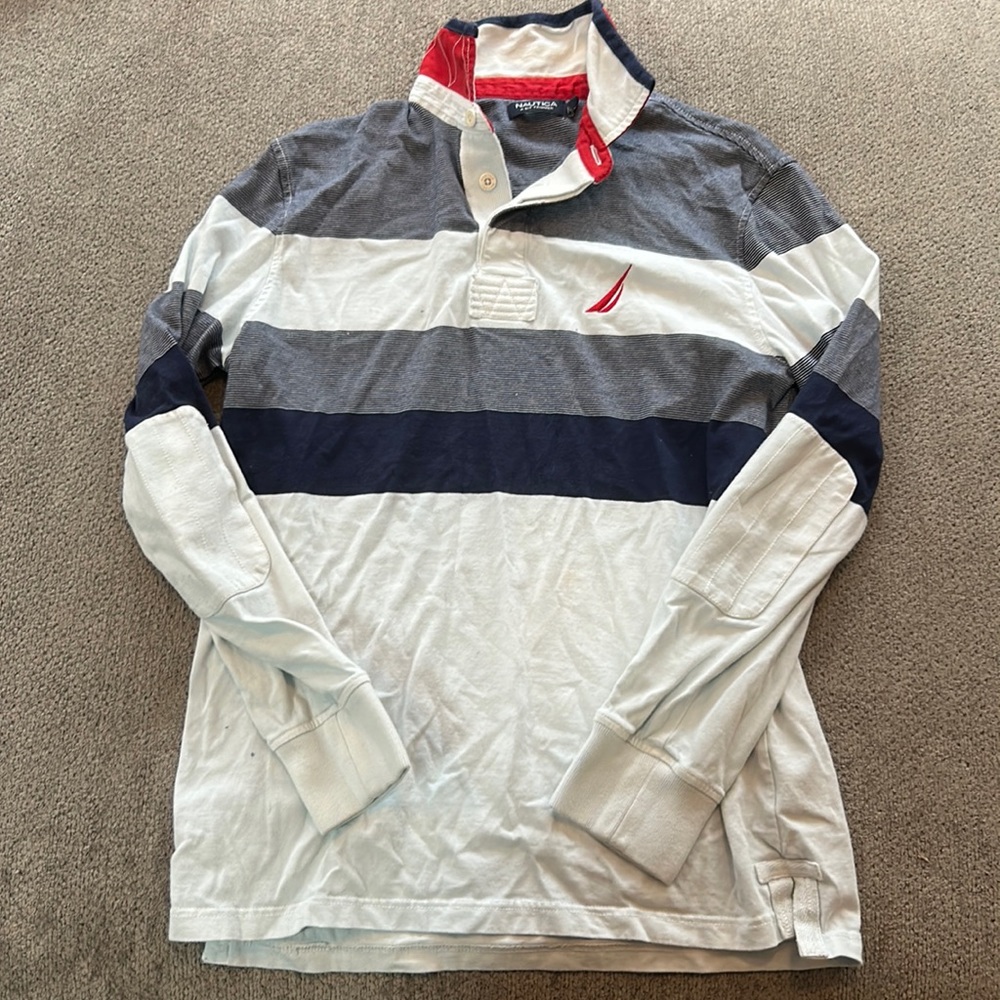Men’s Nautica pullover polo white and blue striped